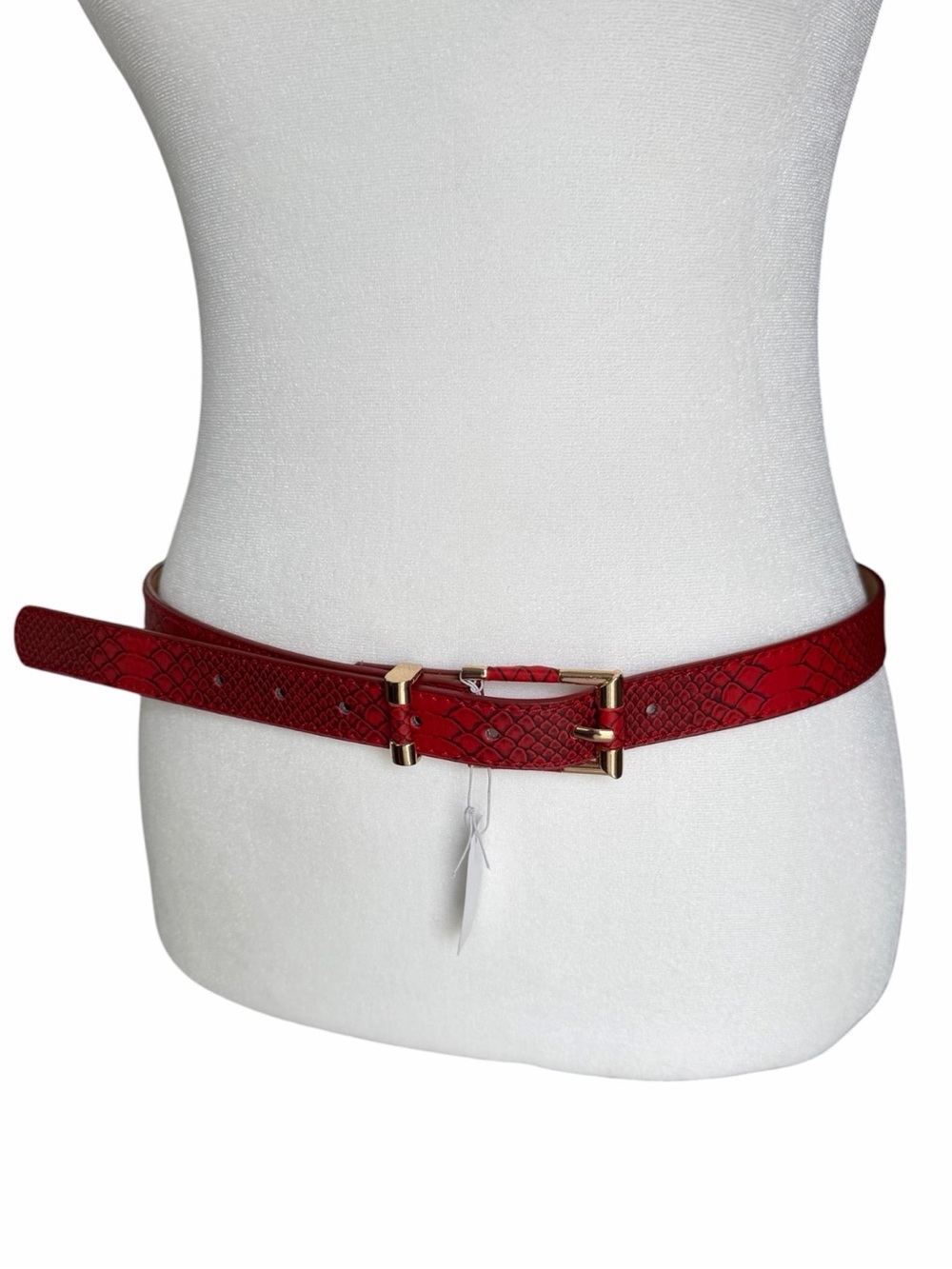 New York & Company Red Croc-Embossed Belt with Gold Buckle. New with Tags.